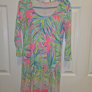 Lilly Pulitzer Pink and Green Leaf Print Long Sleeve Dress
